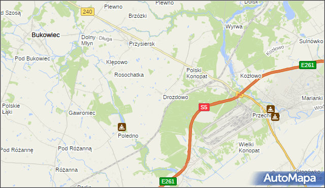 mapa Drozdowo gmina Świecie, Drozdowo gmina Świecie na mapie Targeo