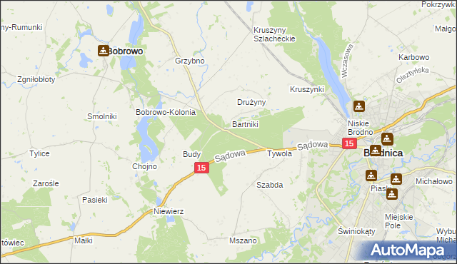 mapa Drużyny gmina Brodnica, Drużyny gmina Brodnica na mapie Targeo