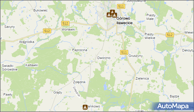 mapa Dwórzno gmina Górowo Iławeckie, Dwórzno gmina Górowo Iławeckie na mapie Targeo