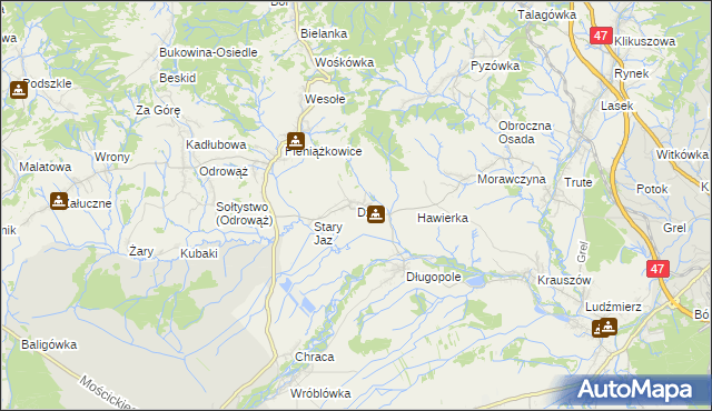 mapa Dział gmina Czarny Dunajec, Dział gmina Czarny Dunajec na mapie Targeo