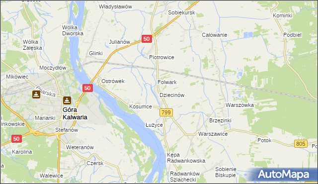 mapa Dziecinów gmina Sobienie-Jeziory, Dziecinów gmina Sobienie-Jeziory na mapie Targeo