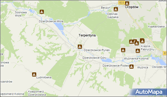 mapa Dzierzkowice-Rynek, Dzierzkowice-Rynek na mapie Targeo