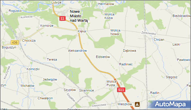 mapa Elżbietów gmina Nowe Miasto nad Wartą, Elżbietów gmina Nowe Miasto nad Wartą na mapie Targeo