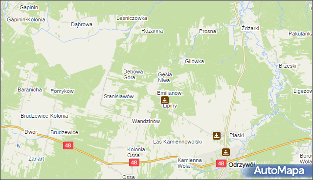 mapa Emilianów gmina Odrzywół, Emilianów gmina Odrzywół na mapie Targeo