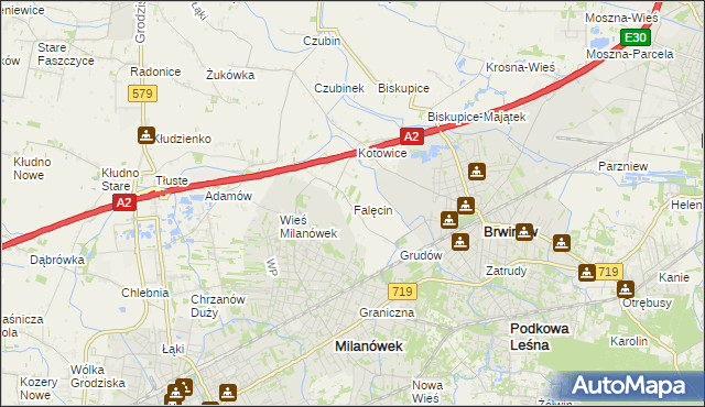 mapa Falęcin gmina Brwinów, Falęcin gmina Brwinów na mapie Targeo