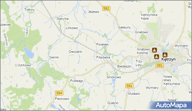 mapa Filipówka gmina Kętrzyn, Filipówka gmina Kętrzyn na mapie Targeo