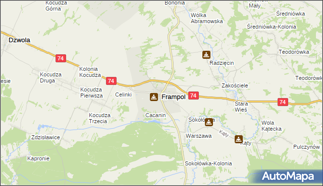 mapa Frampol powiat biłgorajski, Frampol powiat biłgorajski na mapie Targeo