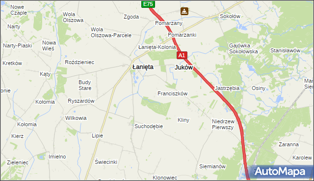 mapa Franciszków gmina Łanięta, Franciszków gmina Łanięta na mapie Targeo