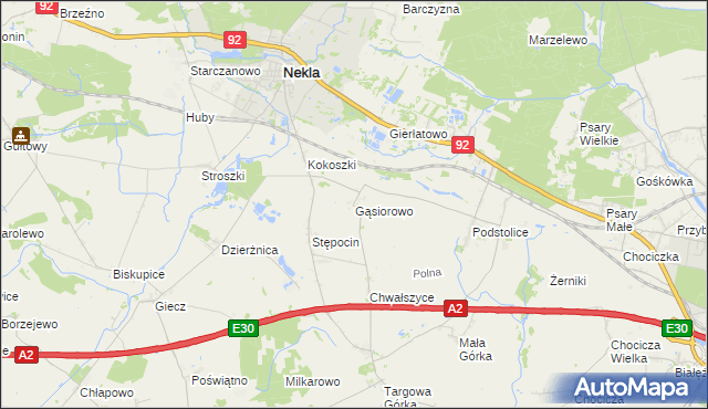 mapa Gąsiorowo gmina Nekla, Gąsiorowo gmina Nekla na mapie Targeo