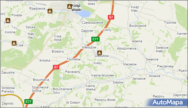 mapa Giebułtów gmina Książ Wielki, Giebułtów gmina Książ Wielki na mapie Targeo