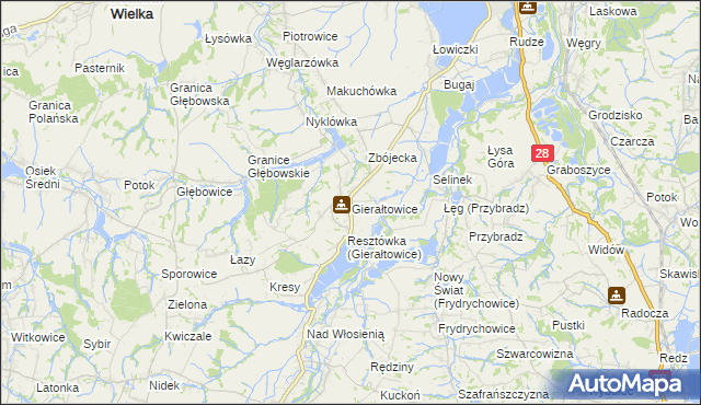 mapa Gierałtowice gmina Wieprz, Gierałtowice gmina Wieprz na mapie Targeo