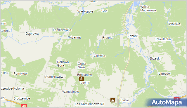 mapa Gilówka gmina Nowe Miasto nad Pilicą, Gilówka gmina Nowe Miasto nad Pilicą na mapie Targeo