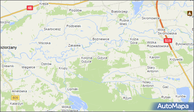 mapa Giżyce gmina Michów, Giżyce gmina Michów na mapie Targeo