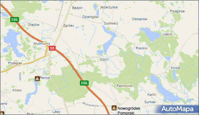 mapa Giżyn gmina Nowogródek Pomorski, Giżyn gmina Nowogródek Pomorski na mapie Targeo