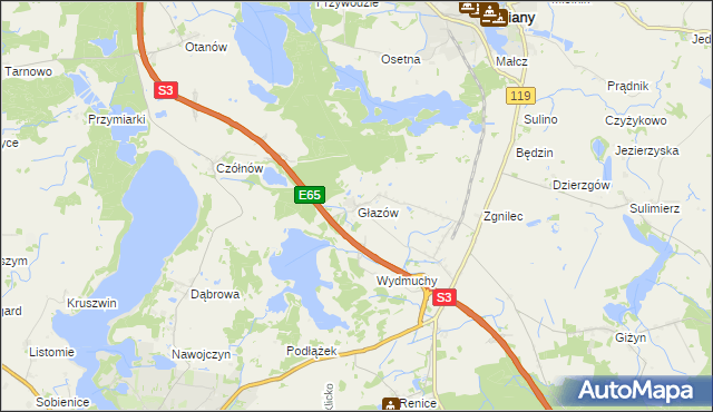 mapa Głazów gmina Myślibórz, Głazów gmina Myślibórz na mapie Targeo