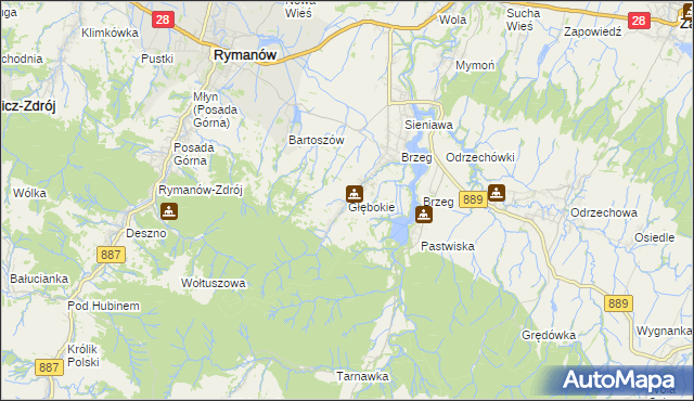 mapa Głębokie gmina Rymanów, Głębokie gmina Rymanów na mapie Targeo