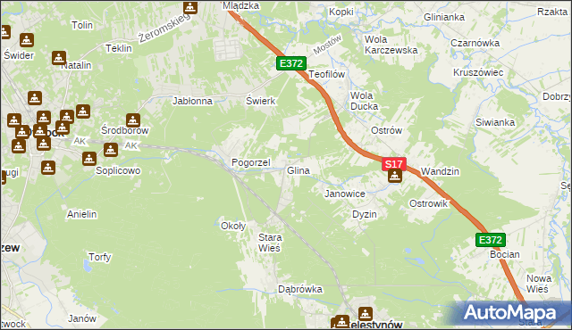 mapa Glina gmina Celestynów, Glina gmina Celestynów na mapie Targeo