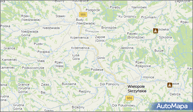 mapa Glinik gmina Wielopole Skrzyńskie, Glinik gmina Wielopole Skrzyńskie na mapie Targeo