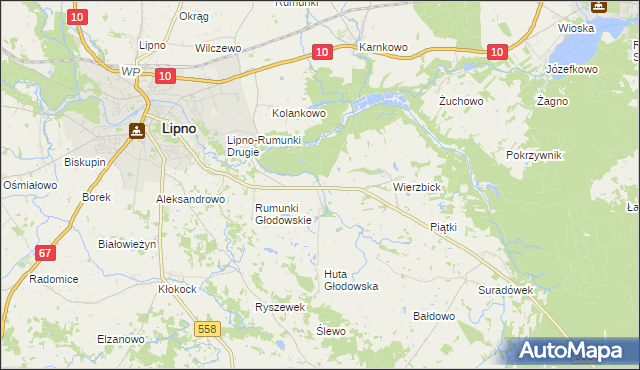 mapa Głodowo gmina Lipno, Głodowo gmina Lipno na mapie Targeo