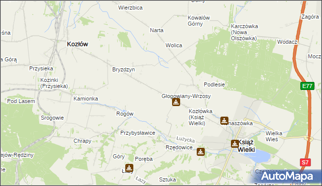 mapa Głogowiany-Wrzosy, Głogowiany-Wrzosy na mapie Targeo