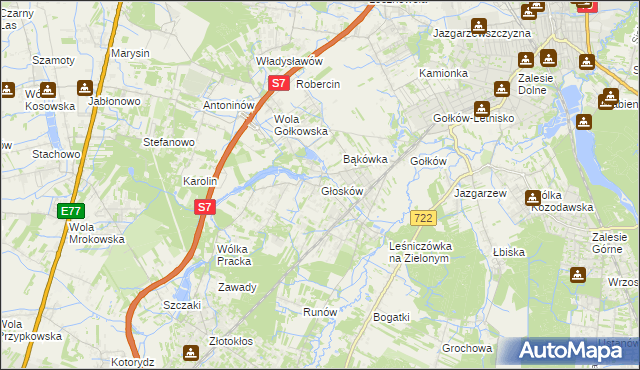 mapa Głosków gmina Piaseczno, Głosków gmina Piaseczno na mapie Targeo