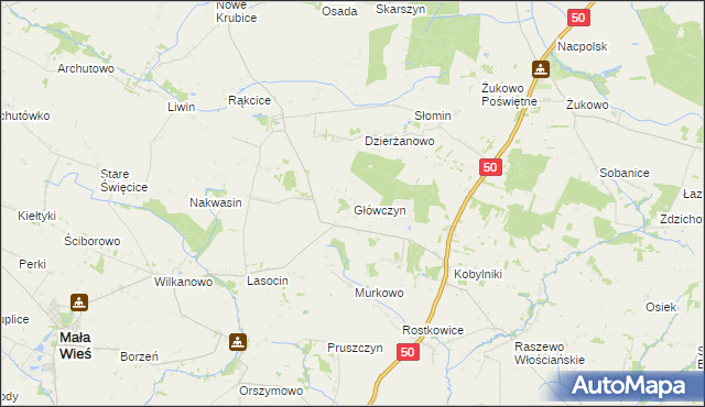 mapa Główczyn gmina Mała Wieś, Główczyn gmina Mała Wieś na mapie Targeo