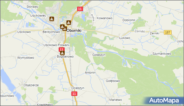 mapa Gołaszyn gmina Oborniki, Gołaszyn gmina Oborniki na mapie Targeo