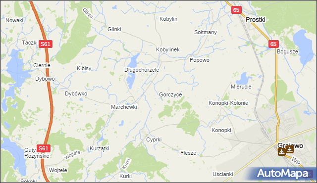 mapa Gorczyce gmina Prostki, Gorczyce gmina Prostki na mapie Targeo