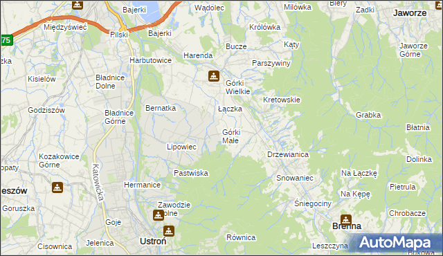 mapa Górki Małe gmina Brenna, Górki Małe gmina Brenna na mapie Targeo