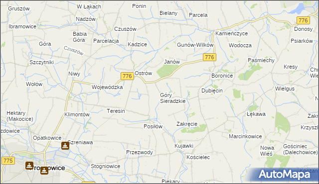 mapa Góry Sieradzkie, Góry Sieradzkie na mapie Targeo