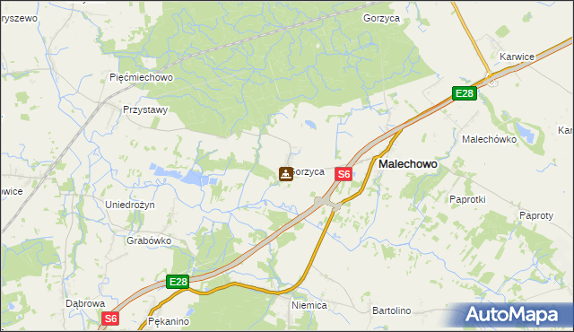 mapa Gorzyca gmina Malechowo, Gorzyca gmina Malechowo na mapie Targeo