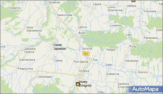 mapa Gorzyce gmina Nowy Żmigród, Gorzyce gmina Nowy Żmigród na mapie Targeo