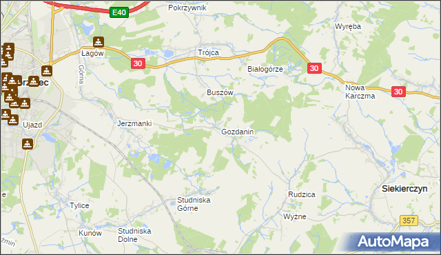 mapa Gozdanin gmina Zgorzelec, Gozdanin gmina Zgorzelec na mapie Targeo