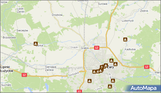 mapa Grabik gmina Żary, Grabik gmina Żary na mapie Targeo