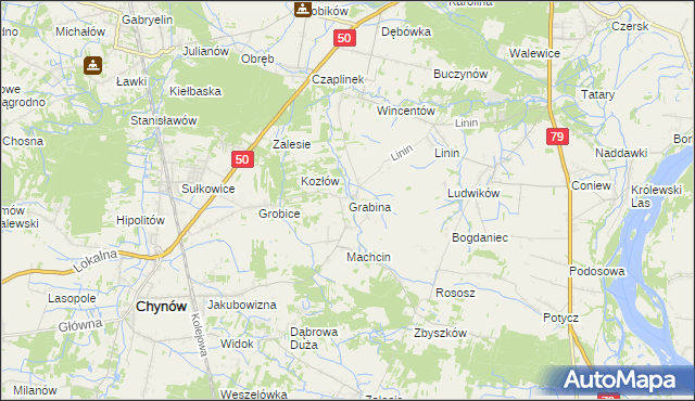 mapa Grabina gmina Chynów, Grabina gmina Chynów na mapie Targeo