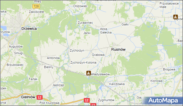 mapa Grabowa gmina Rusinów, Grabowa gmina Rusinów na mapie Targeo