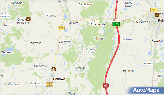 mapa Grabowiec gmina Bobowo, Grabowiec gmina Bobowo na mapie Targeo