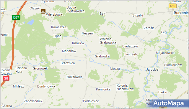 mapa Grabówka gmina Burzenin, Grabówka gmina Burzenin na mapie Targeo