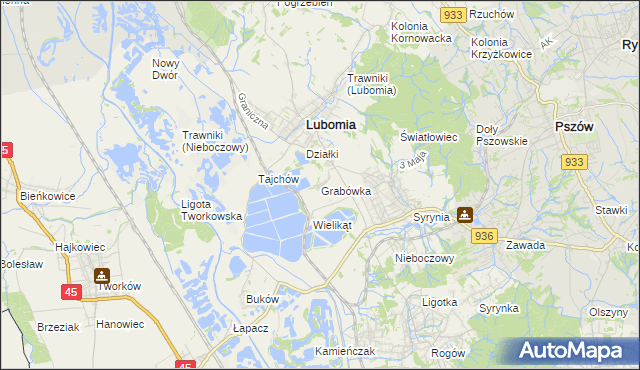 mapa Grabówka gmina Lubomia, Grabówka gmina Lubomia na mapie Targeo
