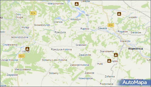 mapa Grabówki gmina Wąwolnica, Grabówki gmina Wąwolnica na mapie Targeo