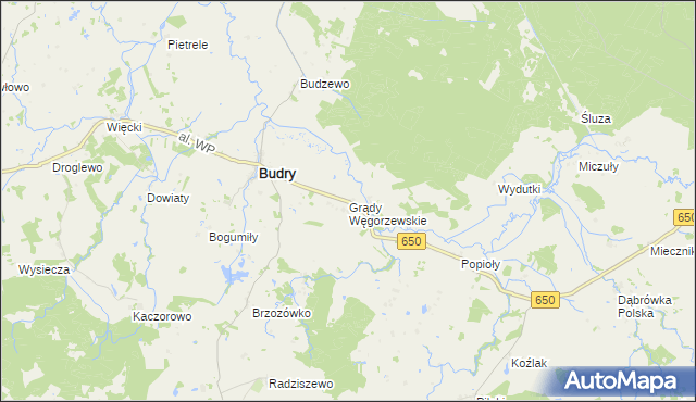 mapa Grądy Węgorzewskie, Grądy Węgorzewskie na mapie Targeo