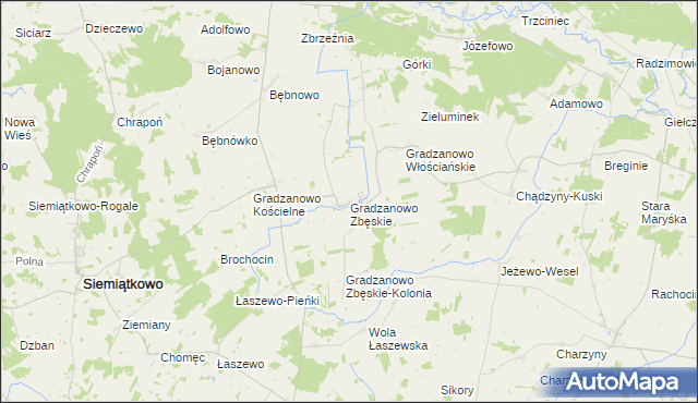 mapa Gradzanowo Zbęskie, Gradzanowo Zbęskie na mapie Targeo