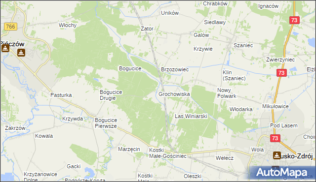 mapa Grochowiska gmina Pińczów, Grochowiska gmina Pińczów na mapie Targeo