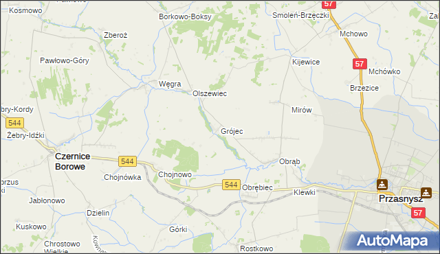 mapa Grójec gmina Czernice Borowe, Grójec gmina Czernice Borowe na mapie Targeo