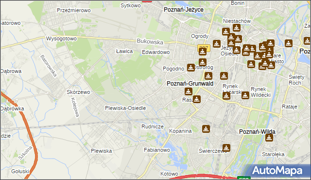mapa Grunwald gmina Poznań, Grunwald gmina Poznań na mapie Targeo