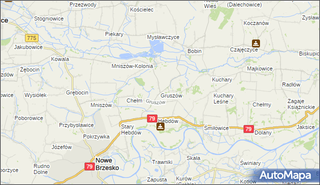 mapa Gruszów gmina Nowe Brzesko, Gruszów gmina Nowe Brzesko na mapie Targeo