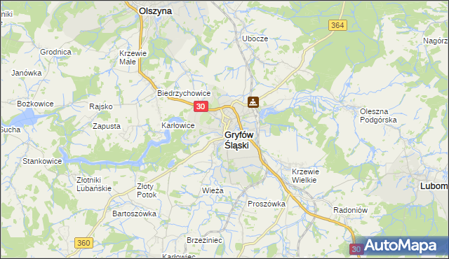 mapa Gryfów Śląski, Gryfów Śląski na mapie Targeo