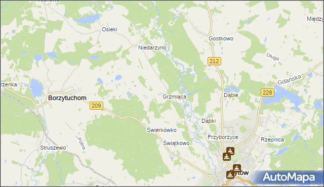 mapa Grzmiąca gmina Bytów, Grzmiąca gmina Bytów na mapie Targeo