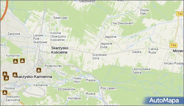 mapa Grzybowa Góra, Grzybowa Góra na mapie Targeo