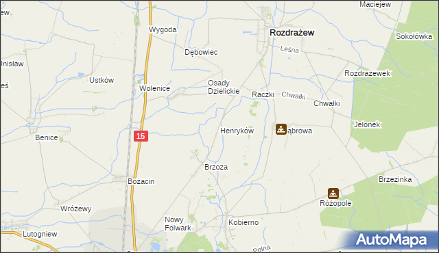 mapa Henryków gmina Rozdrażew, Henryków gmina Rozdrażew na mapie Targeo